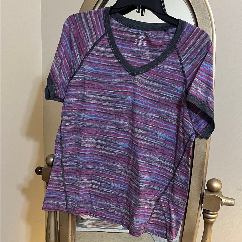 Women’s Multicolor Striped V-Neck Short Sleeve Tee